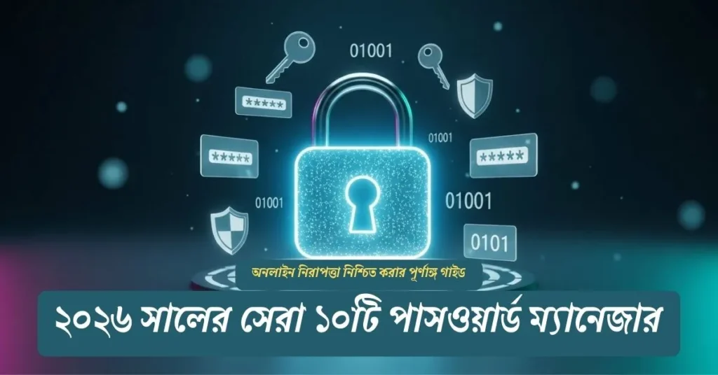 আপনার অনলাইন নিরাপত্তা নিশ্চিত করার পূর্ণাঙ্গ গাইড, Best Password Manager 2026", "Strong Password Generator, সেরা পাসওয়ার্ড ম্যানেজার, অনলাইন নিরাপত্তা, শক্তিশালী পাসওয়ার্ড তৈরির উপায়, সাইবার সিকিউরিটি টিপস, পাসওয়ার্ড জেনারেটর টুল, ডিজিটাল সুরক্ষা।, এনক্রিপশন (Encryption), মাস্টার পাসওয়ার্ড, টু-ফ্যাক্টর অথেনটিকেশন (2FA), ডাটা ব্রিচ, ওপেন সোর্স সফ্টওয়্যার, ক্লাউড স্টোরেজ, অটো-ফিল ফিচার।, পাসওয়ার্ড ম্যানেজার কীভাবে কাজ করে?, কেন শক্তিশালী পাসওয়ার্ড দরকার?, সবচেয়ে নিরাপদ পাসওয়ার্ড ম্যানেজার কোনটি?, পাসওয়ার্ড মনে রাখার সহজ উপায়।, ২০২৬ সালের সেরা ৫টি পাসওয়ার্ড ম্যানেজার কী কী?, কিভাবে পাসওয়ার্ডের শক্তি পরীক্ষা করা যায়?, পাসওয়ার্ড ম্যানেজার কি নিরাপদ?, বিনামূল্যে সেরা পাসওয়ার্ড ম্যানেজার কোনটি?