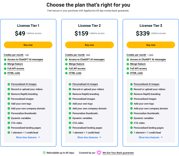 RepliQ AppSumo Lifetime Deal Pricing Tiers